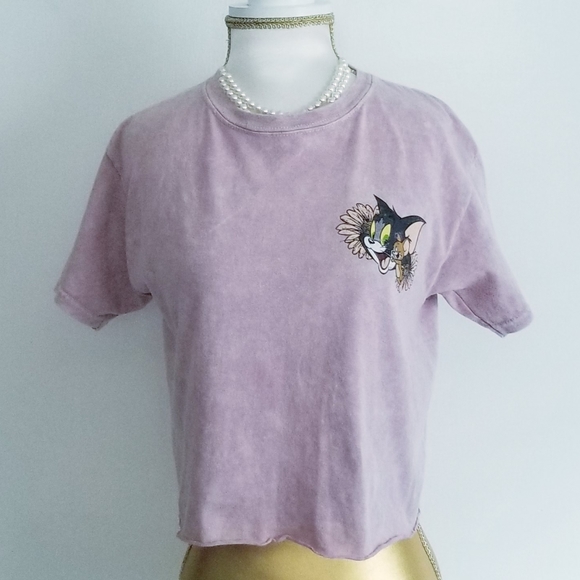 Tom and Jerry Crop Tee Shirt "Good Vibes Only" Graphic Print - Picture 2 of 12